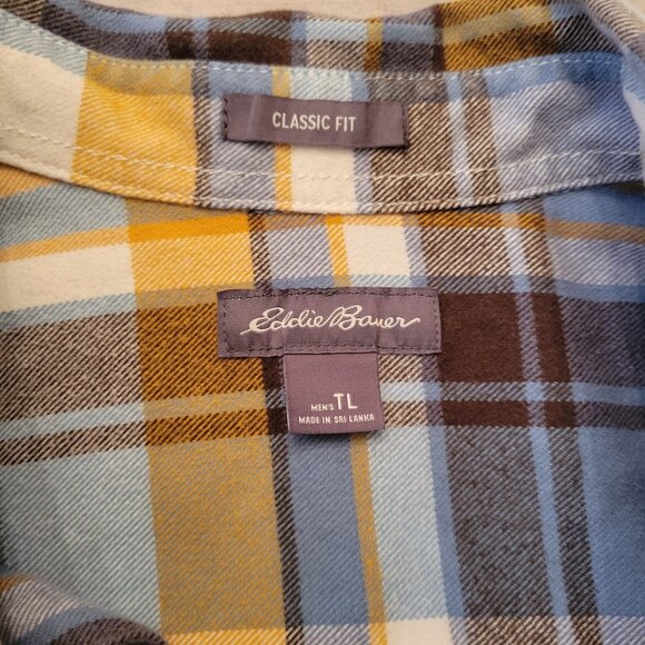 Eddie Bauer Classic Fit Men's Plaid Flannel Button-up Shirt Size TL 100% Cotton - Picture 3 of 9